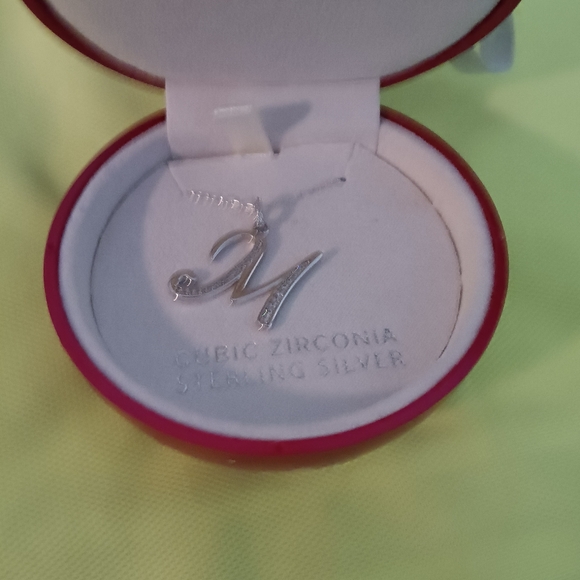 Sterling Silver & CZ Initial "M" Necklace NWT - Picture 3 of 3